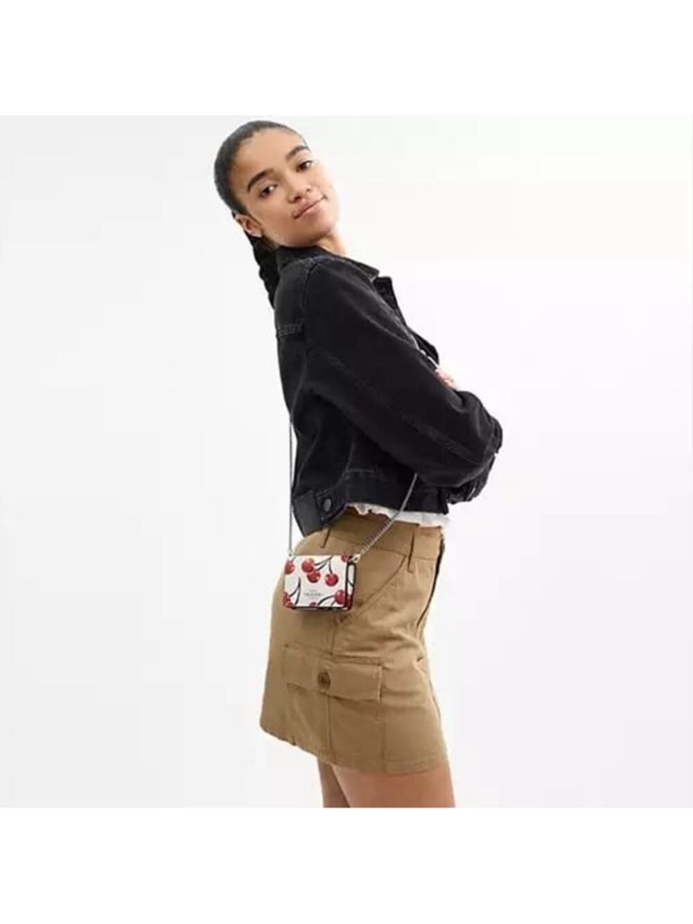 Coach Cherry Print Mini Leather Crossbody in White and Red - Picture 3 of 6